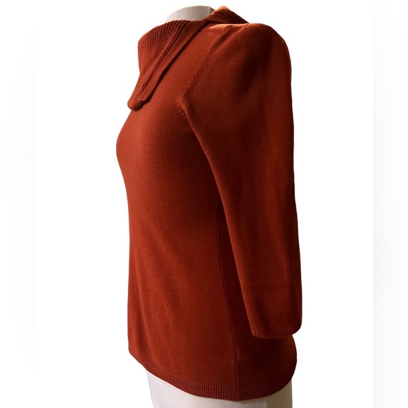 Knit by Hampshire Studio Rust Orange Pullover Quarter Length Sleeve Turtle Neck - Picture 4 of 6